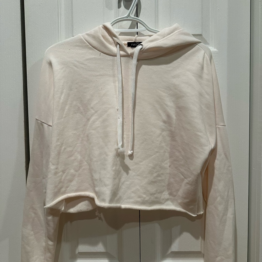 Cream Cropped Hoodie